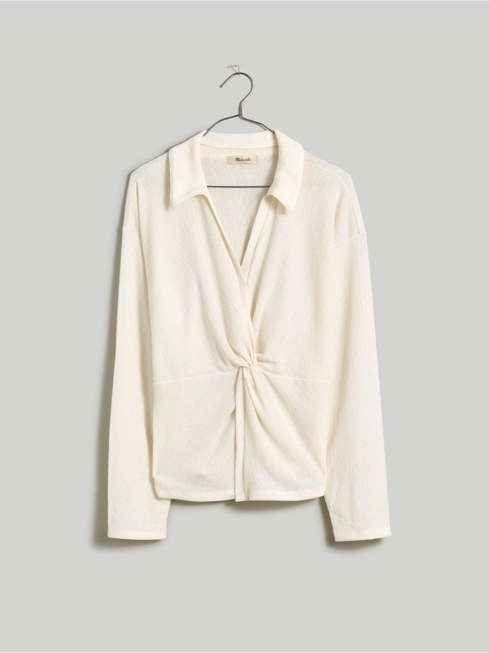 MADEWELL Cream Twist-Front Long Sleeve Top (Size: S)
